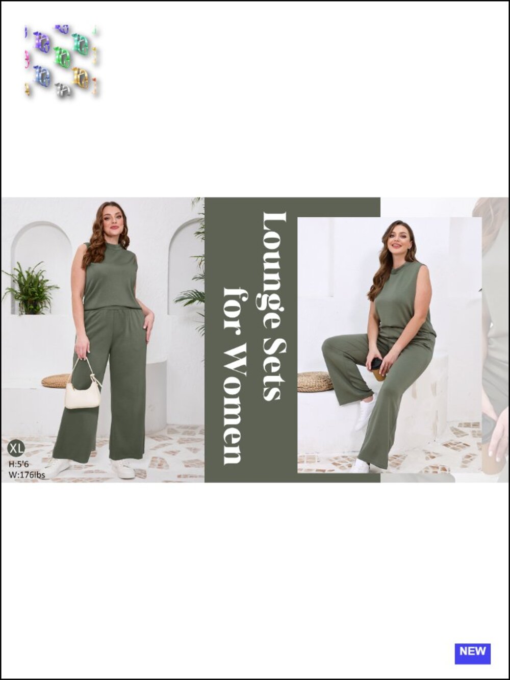 Two Piece Lounge Set Women Wide Leg Pants Mock Neck Sleeveless Summer Travel - Picture 6 of 6